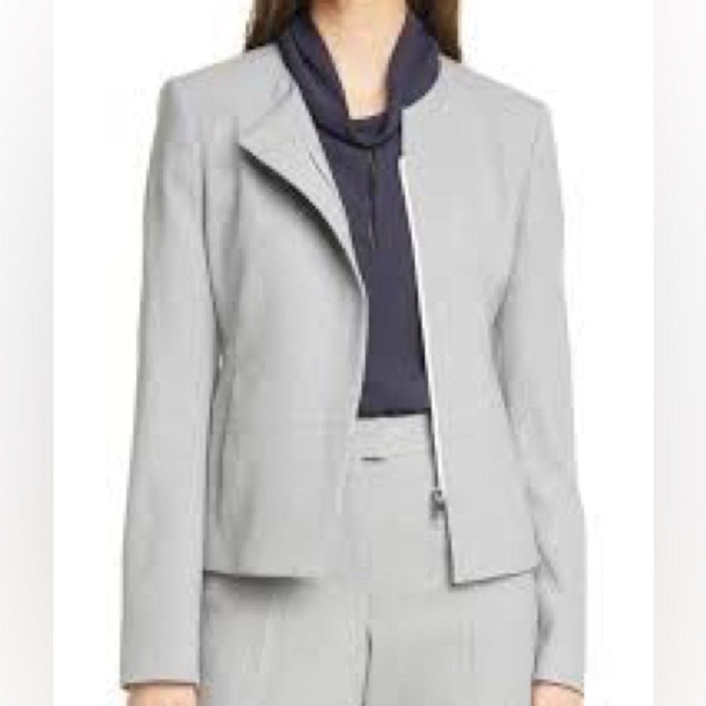 Boss Hugo Boss Jaina Stretch Virgin Wool Zip Up Jacket in Light Grey NWOT Sz 10